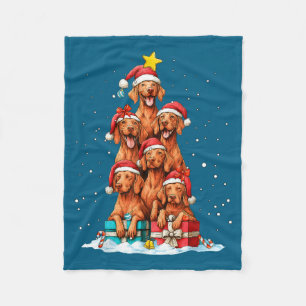 Cute Vizsla Viszla Dog Christmas Tree Xmas Hat Fleece Blanket