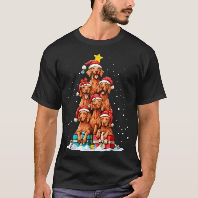 Cute Vizsla Viszla Dog Christmas Tree Xmas Hat  T-Shirt (Front)