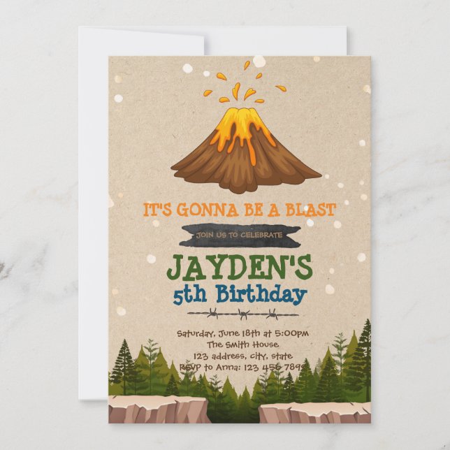Cute volcano party invitation (Front)