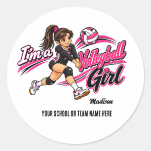 Cute Volleyball Girl Classic Round Sticker