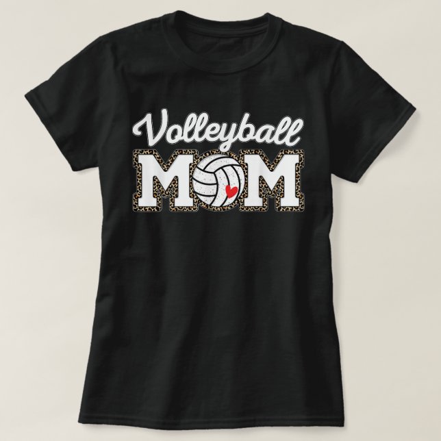 Cute Volleyball Mum Leopard Print Mothers Day T-Shirt (Design Front)