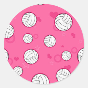 Cute Volleyball Pattern Pink Classic Round Sticker