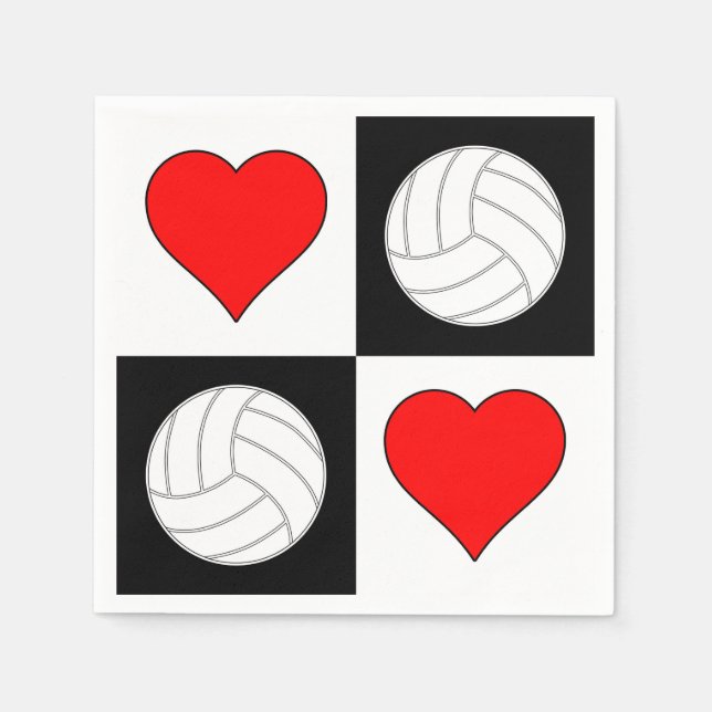 Cute Volleyballs & Hearts Tennis Party Napkins (Front)