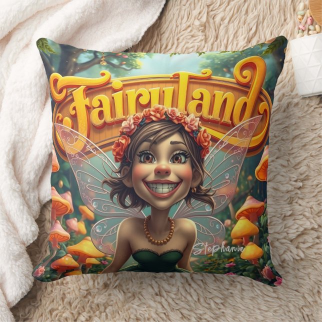 Cute Wacky Funny Fairy In Fairyland Cushion (Blanket)