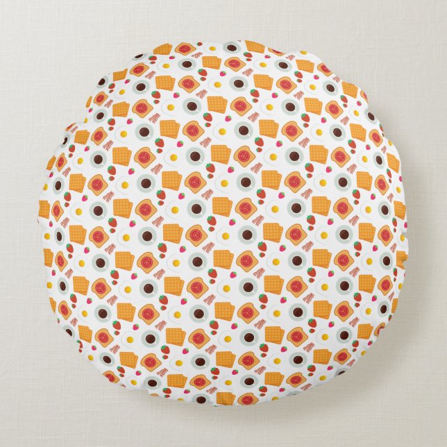Cute Waffle & Coffee Breakfast Pattern Round Cushion (Front)