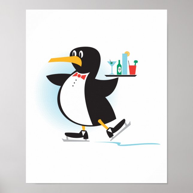 cute waiter penguin on skates poster (Front)