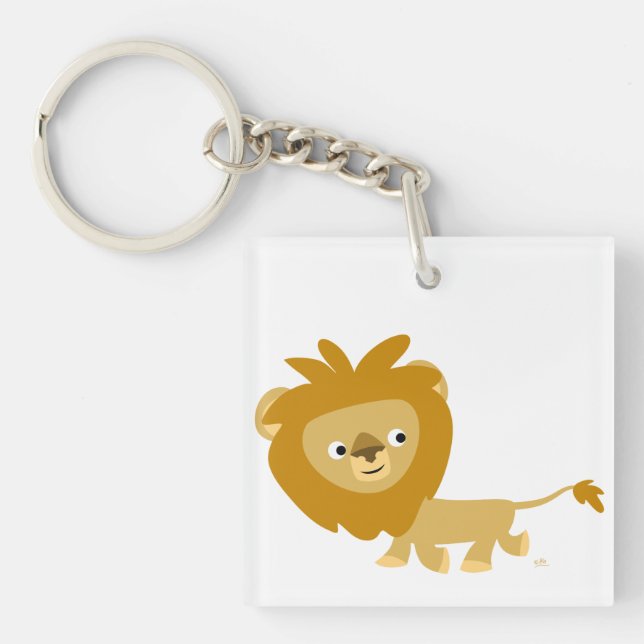 Cute Walking Cartoon Lion Acrylic Keychain (Front)