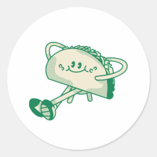 Cute Walking Green Taco Mascot Character Classic Round Sticker