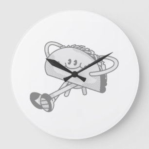 Cute Walking Green Taco Mascot Character Large Clock