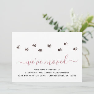Cute Walking Paw Prints Rose Gold Moving Announcement