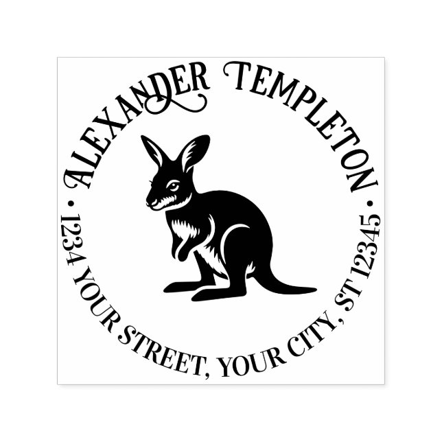 Cute Wallaby Australia Name Return Address Self-inking Stamp (Design)