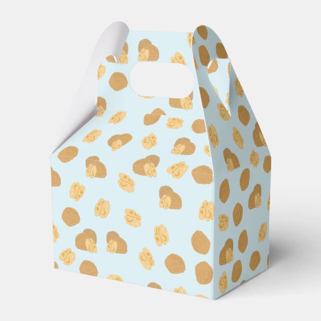 Cute Walnuts Nut Pattern Pastel Blue Favour Box (Front Side)