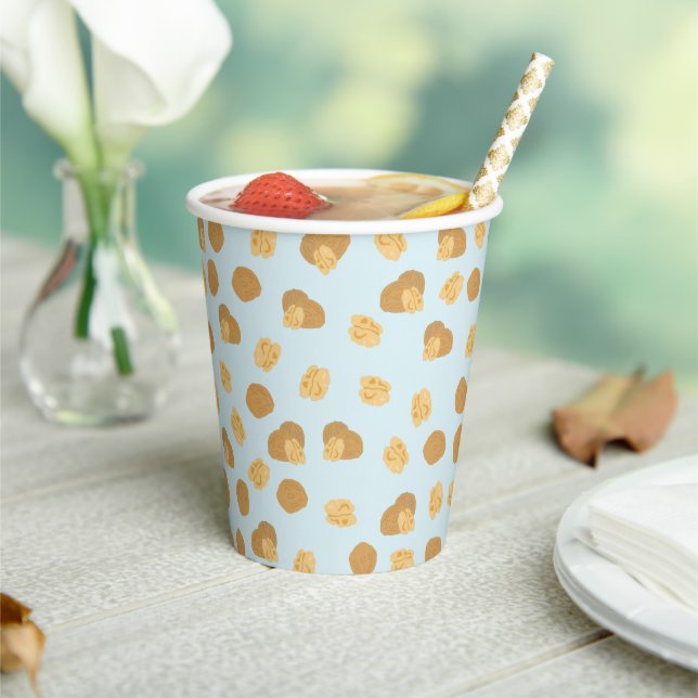 Cute Walnuts Nut Pattern Pastel Blue  Paper Cups (Insitu)