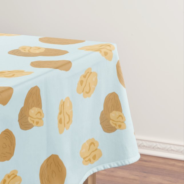 Cute Walnuts Nut Pattern Pastel Blue Tablecloth (In Situ)