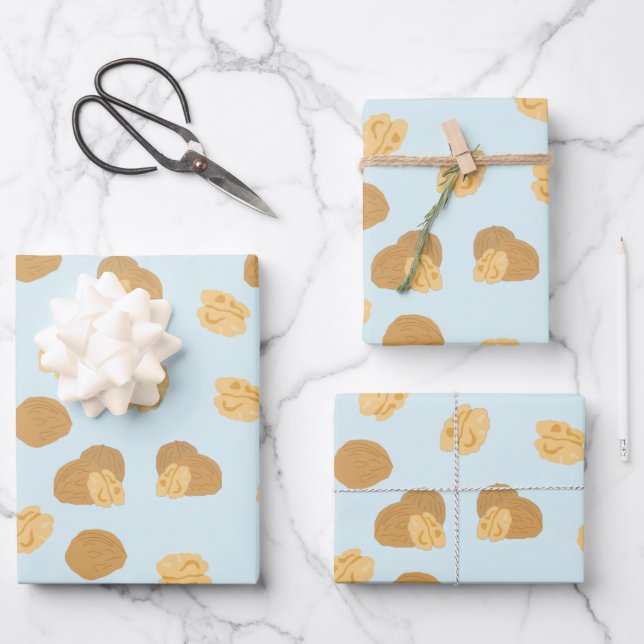 Cute Walnuts Nut Pattern Wrapping Paper Sheet (Front)