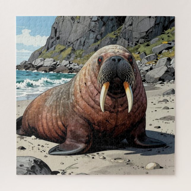 Cute Walrus on a Sandy Beach  Jigsaw Puzzle (Vertical)