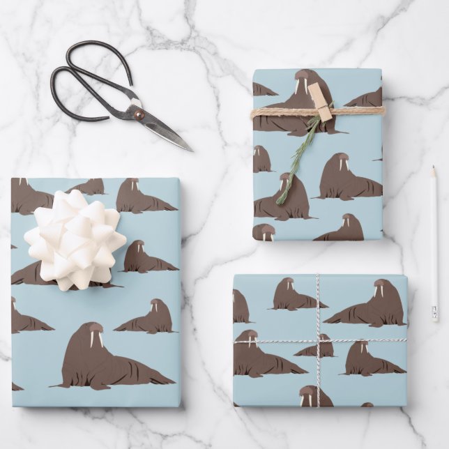 Cute Walrus Pattern Wrapping Paper Sheet (Front)