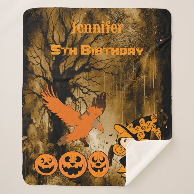 Cute Wandering Little Witch Jack Cobwebs Birthday Sherpa Blanket (Front)