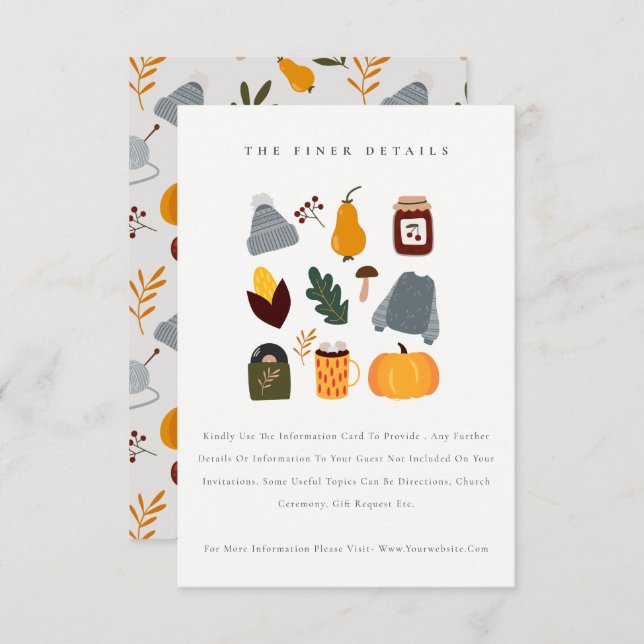 Cute Warm Cosy Autumn Essential Wedding Details Enclosure Card (Front/Back)