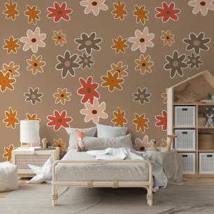 Cute Warm Neutral Hygge Colors Flowers Pattern Wallpaper