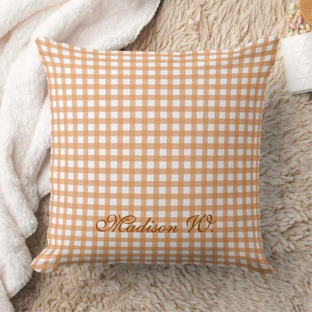 Cute Warm Orange Gingham Pattern Cushion (Blanket)