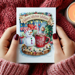 Cute Warm Winter Wishes Snowman Christmas Card<br><div class="desc">Whimsical watercolor winter wishes Christmas card. Personalise with your own greeting text.</div>