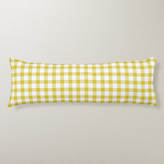 Cute Warm Yellow Gingham Pattern Body Cushion (Front)