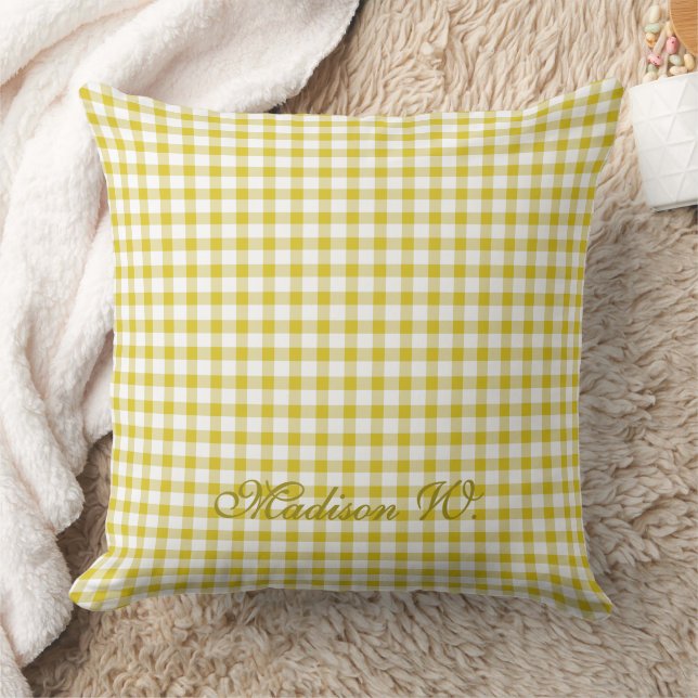 Cute Warm Yellow Gingham Pattern Cushion (Blanket)