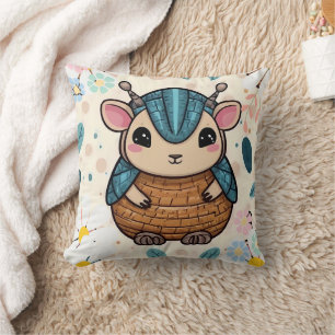 Cute Warrior Armadillo in a Floral Print Cushion