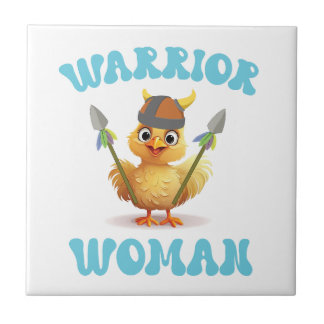 Cute Warrior Woman Viking Chicken Tile