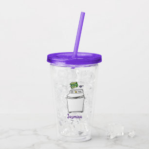 Cute washing machine laundry cartoon illustration acrylic tumbler