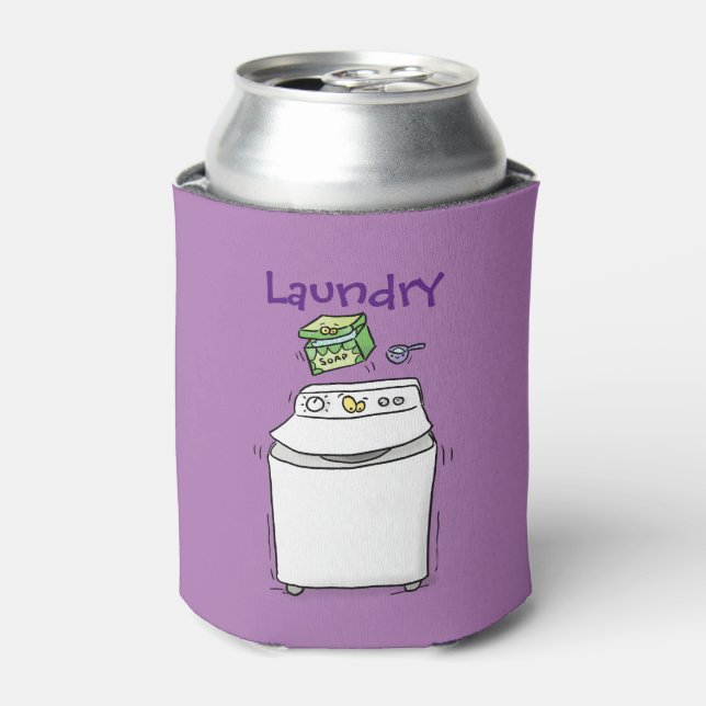 Cute washing machine laundry cartoon illustration can cooler (Can Front)