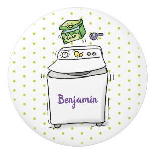 Cute washing machine laundry cartoon illustration ceramic knob