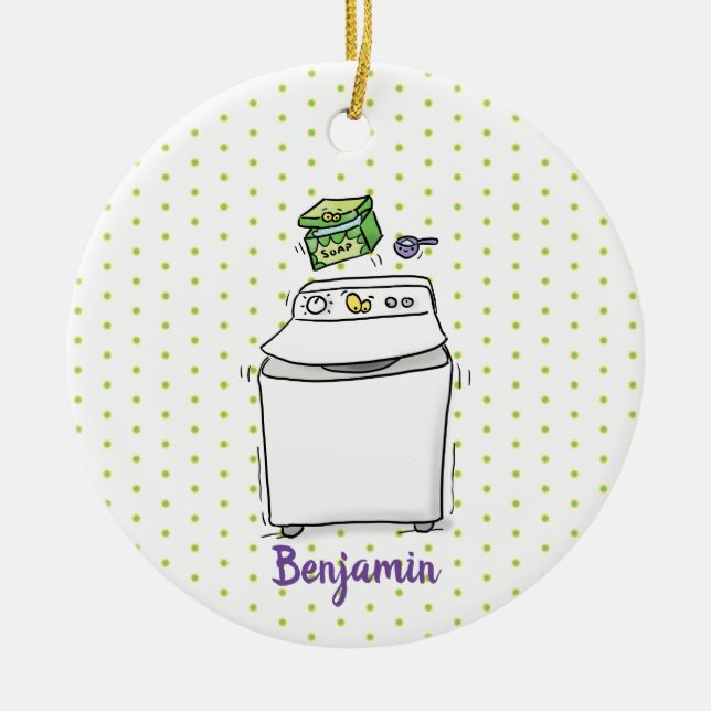 Cute washing machine laundry cartoon illustration ceramic tree decoration (Front)