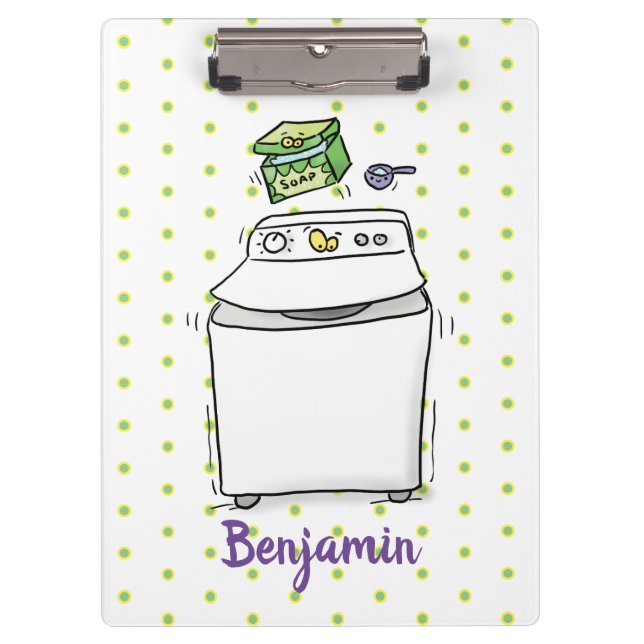 Cute washing machine laundry cartoon illustration clipboard (Front)
