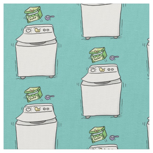 Cute washing machine laundry cartoon illustration fabric (Close Up)