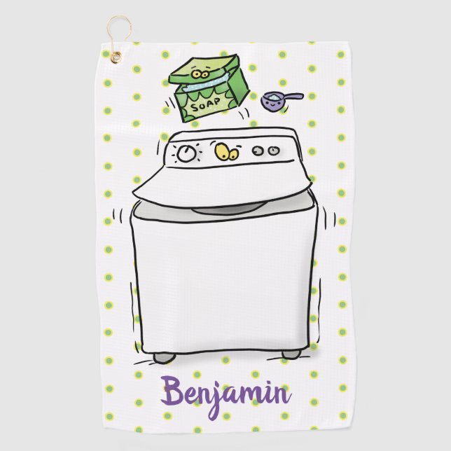 Cute washing machine laundry cartoon illustration  golf towel (Front)