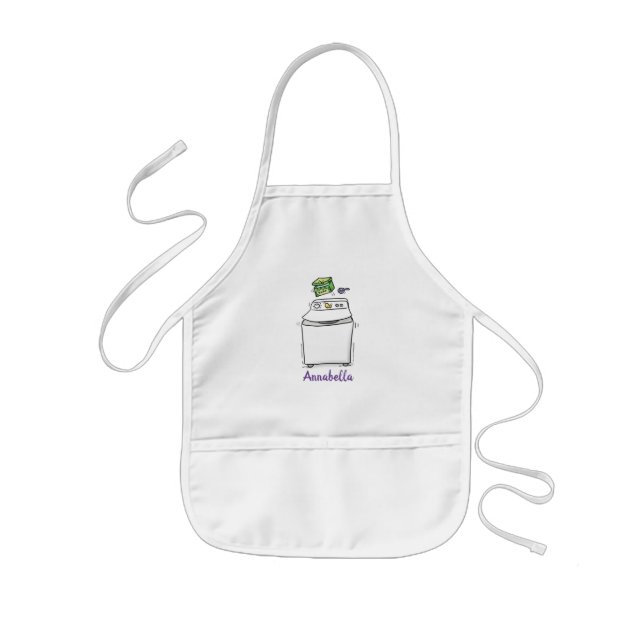 Cute washing machine laundry cartoon illustration kids apron (Front)