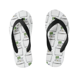 Cute washing machine laundry cartoon illustration kid's jandals