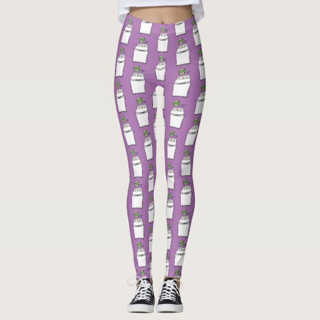 Cute washing machine laundry cartoon illustration leggings (Front)