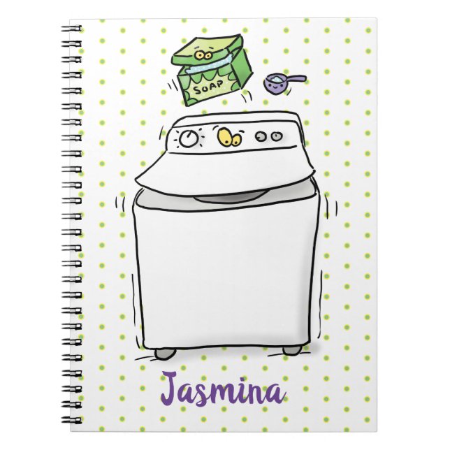 Cute washing machine laundry cartoon illustration notebook (Front)