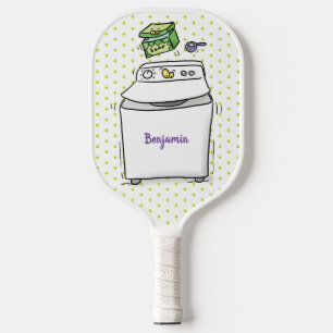 Cute washing machine laundry cartoon illustration pickleball paddle