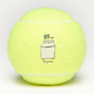 Cute washing machine laundry cartoon illustration tennis balls