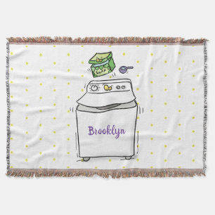 Cute washing machine laundry cartoon illustration throw blanket