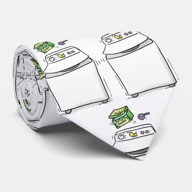 Cute washing machine laundry cartoon illustration tie (Rolled)