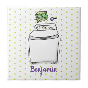 Cute washing machine laundry cartoon illustration tile