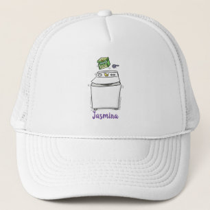 Cute washing machine laundry cartoon illustration trucker hat