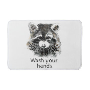 Cute Washroom Wash your Hands Racoon Animal Art Bath Mat