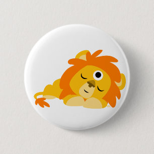 Cute Watchful Cartoon Lion button badge