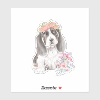 Cute Water colour Basset Hound with flower crown